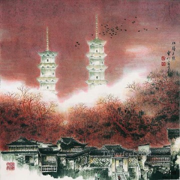 曹仁栄蘇州公園と中国塔 Oil Paintings